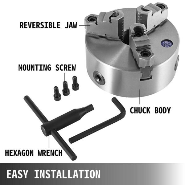 10" 3 Jaw Lathe Chuck Self-Centering Reversible Jaw Thru Hole 3.15" Plain Back - Image 6