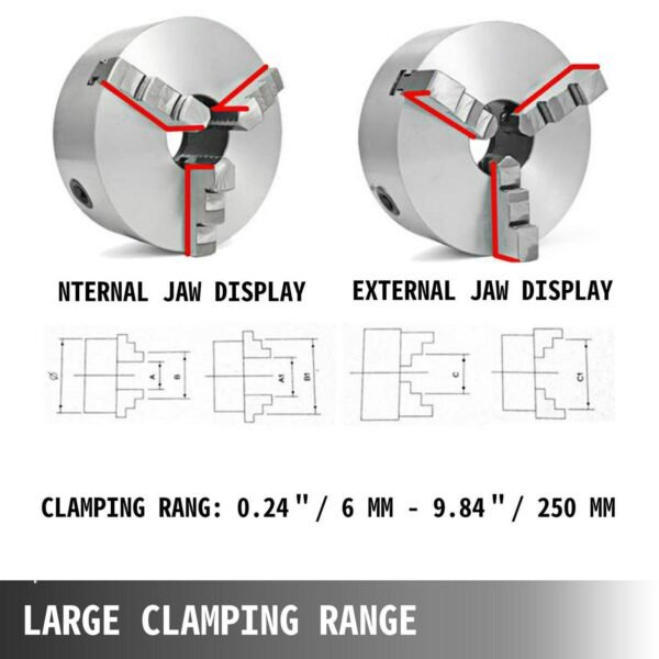 10" 3 Jaw Lathe Chuck Self-Centering Reversible Jaw Thru Hole 3.15" Plain Back - Image 5