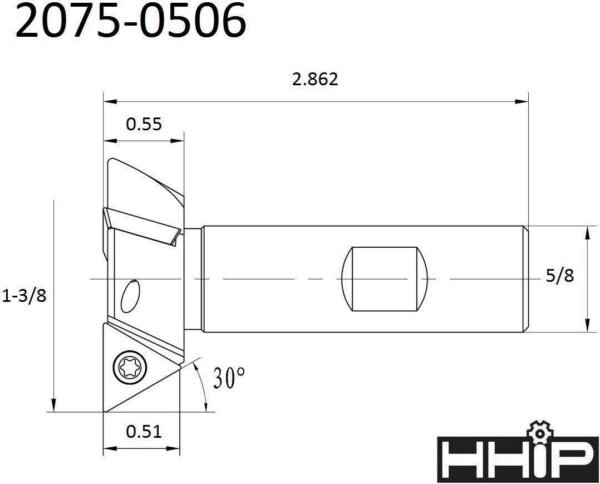 1-3/8  X 5/8 in Shank 3 Flute 60 Degree Indexable Dovetail Cutter - Image 3