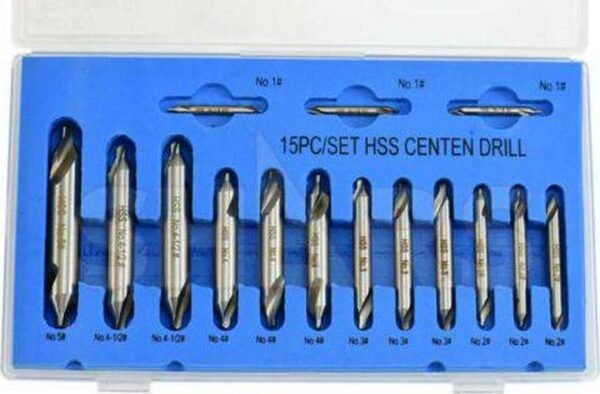 15PC HSS Center Drill Set 60° Combined Countersink Drill Hole #1,2,3,4, 4.5,5