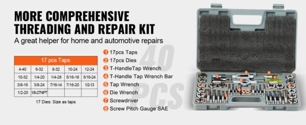 40-Piece SAE All-in-One Tap & Die Set with wrench - Image 3