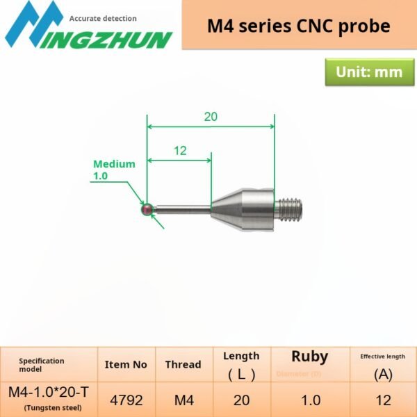 M4 Thread CNC Probe Stylus  0.5mm and 1.0mm Ruby Ball Variants  Renishaw Compatible - Image 7