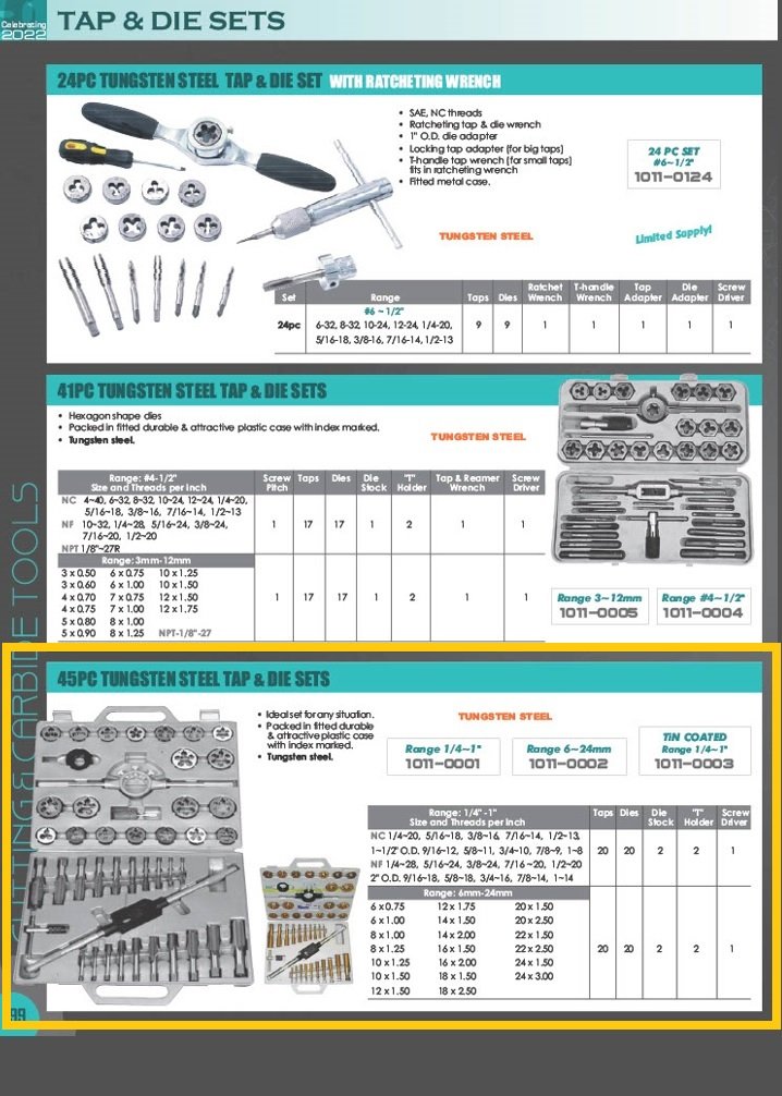 45 PIECE TAP&DIE SET (1/4-1 INCH) - TIN COATED (1011-0003) - Image 5