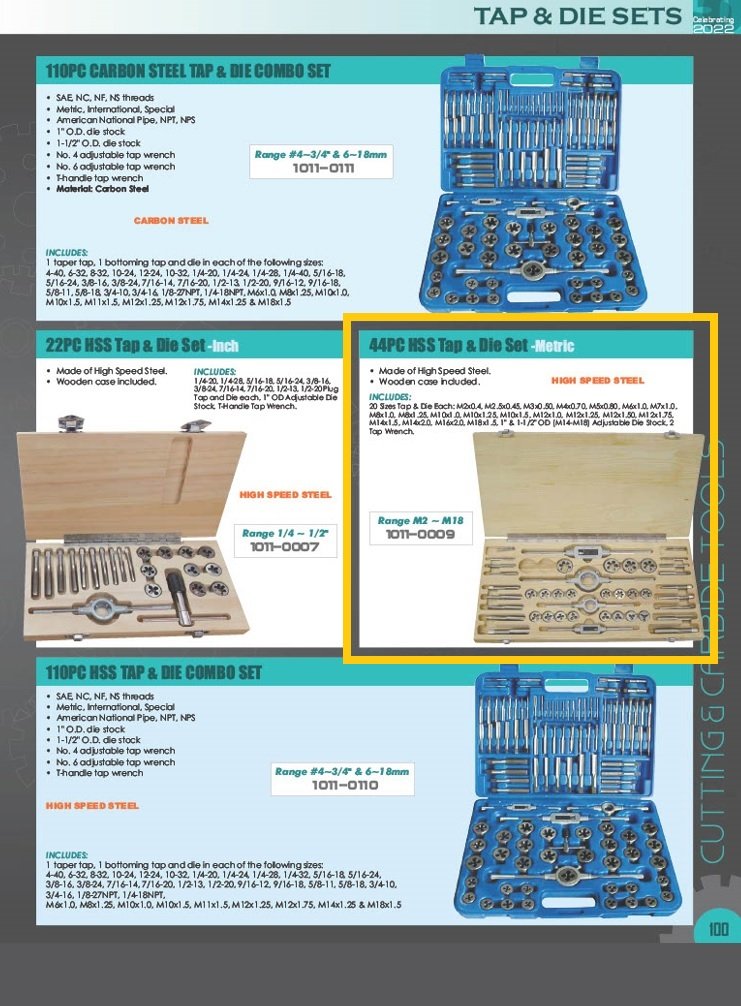 44 PIECE TAP & DIE SET (M2-M18) - HSS-WOOD CASE (1011-0009) - Image 2