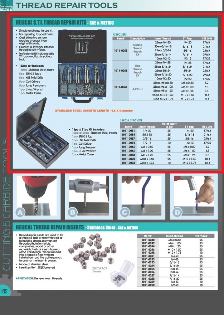 1/2-13 SS INDIVIDUAL SIZE THREAD REPAIR KIT (1011-0094) - Image 9
