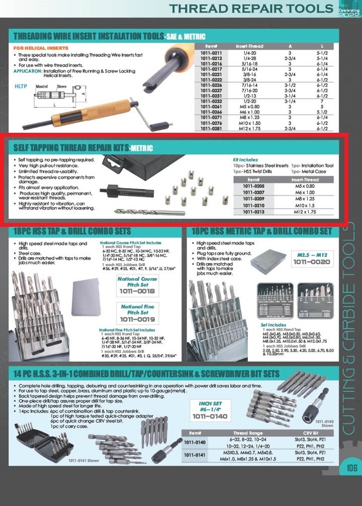 M10X1.50 INDIVIDUAL SIZE SELF TAPPING THREAD REPAIR KIT (1011-0210) - Image 2