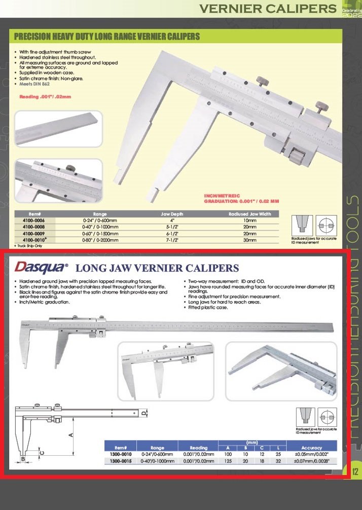 DASQUA 0-1000MM/0-40 INCH JAW LENGTH 125MM VERNIER CALIPER FINE ADJUSTMENT (1300-0015) - Image 7