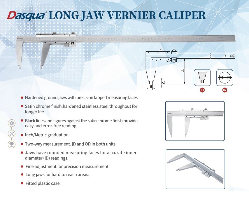 DASQUA 0-600MM/0-24 INCH JAW LENGTH 100MMVERNIER CALIPER WITH FINE ADJUSTMENT (1300-0010) - Image 8