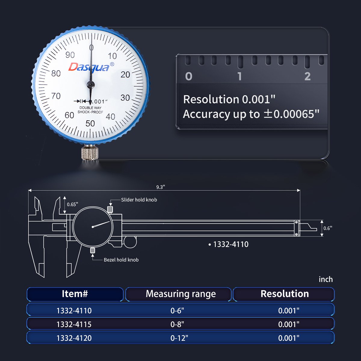 DASQUA 0-6 INCH MACHINIST GRADE DIAL CALIPER (1332-4110) - Image 13