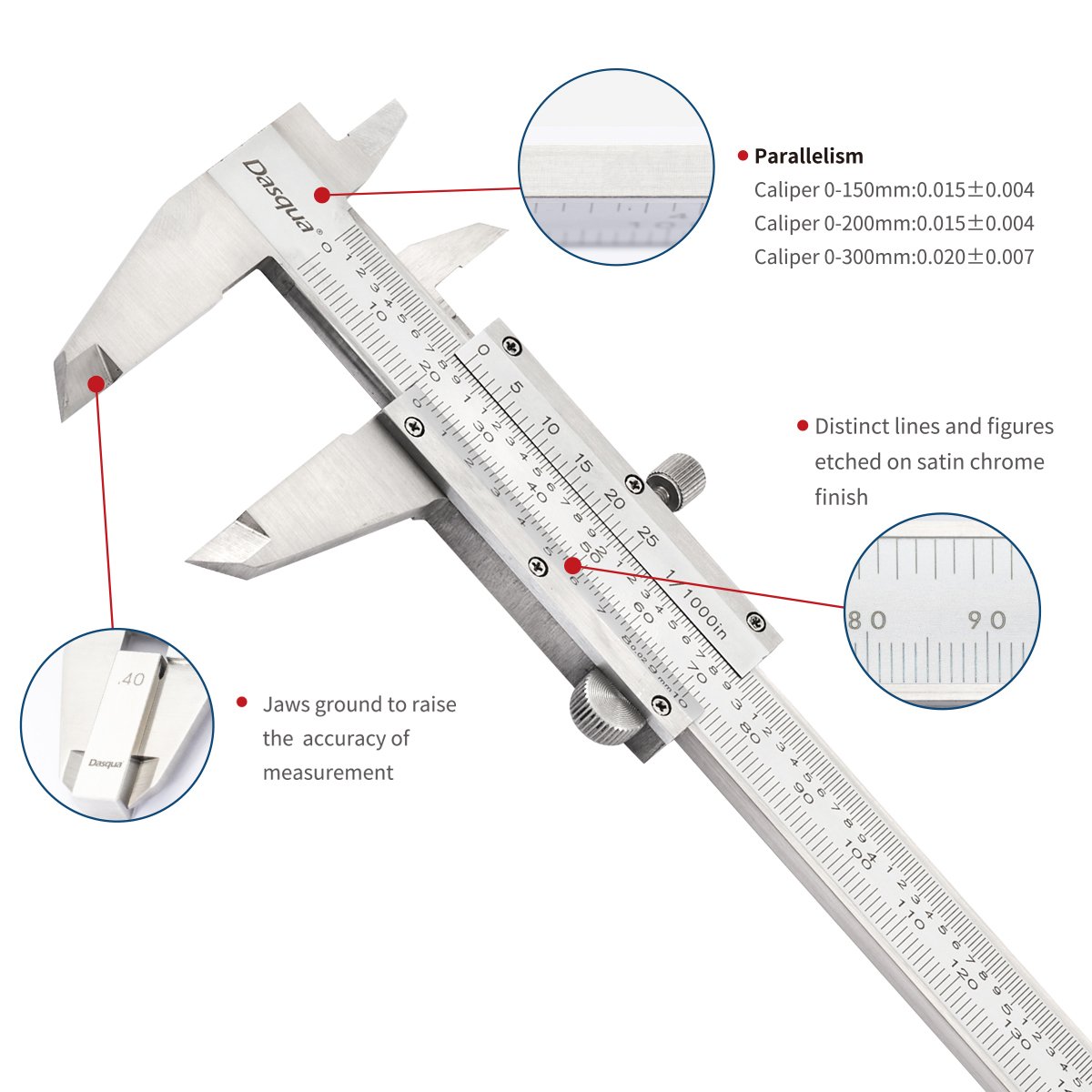 DASQUA 0-200MM / 0-8 INCH STAINLESS STEEL VERNIER CALIPER (1550-2010) - Image 2