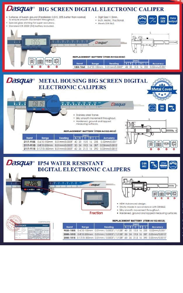 DASQUA 0-150MM/0-6 INCH DIGITAL CALIPER (1804-1065) - Image 11