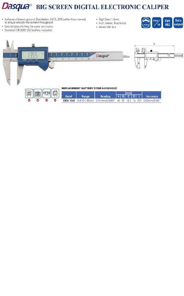 DASQUA 0-150MM/0-6 INCH DIGITAL CALIPER (1804-1065) - Image 10