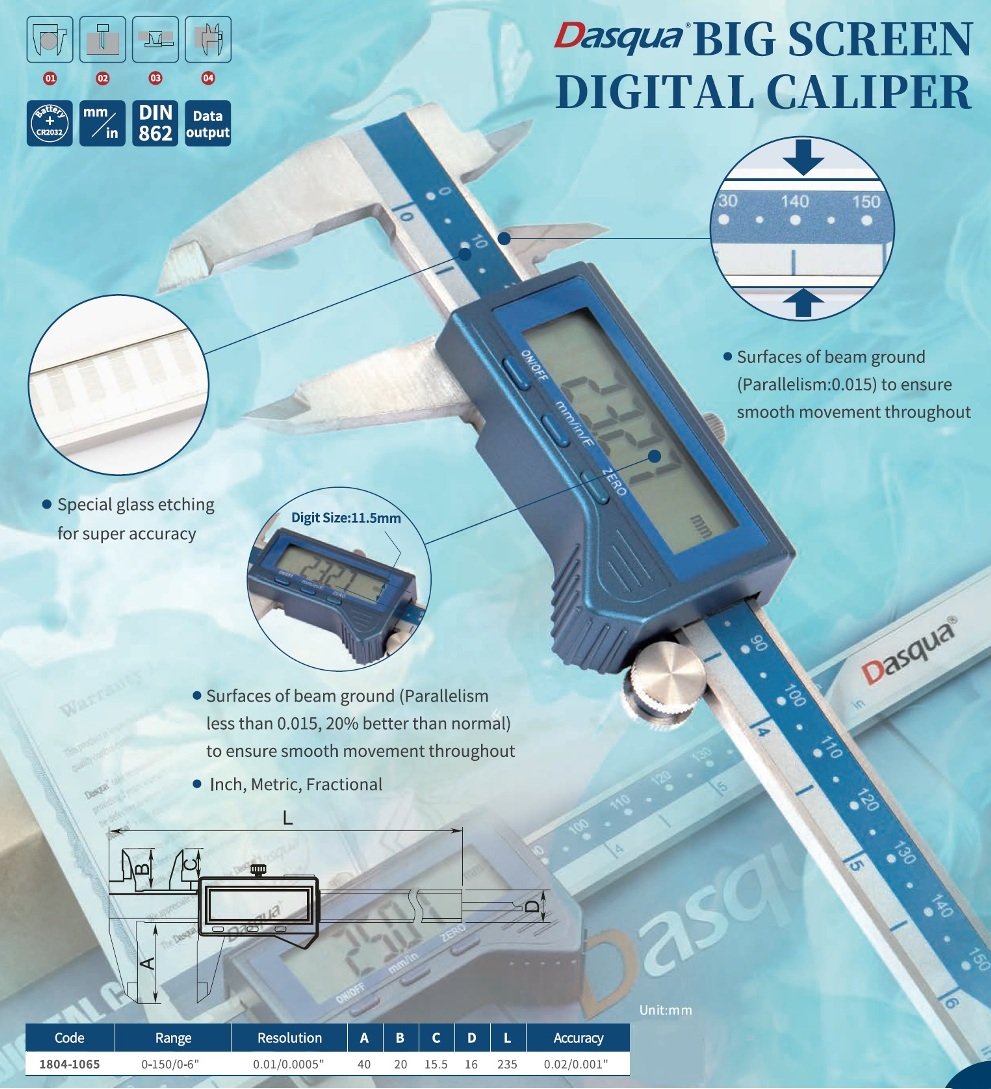 DASQUA 0-150MM/0-6 INCH DIGITAL CALIPER (1804-1065) - Image 2