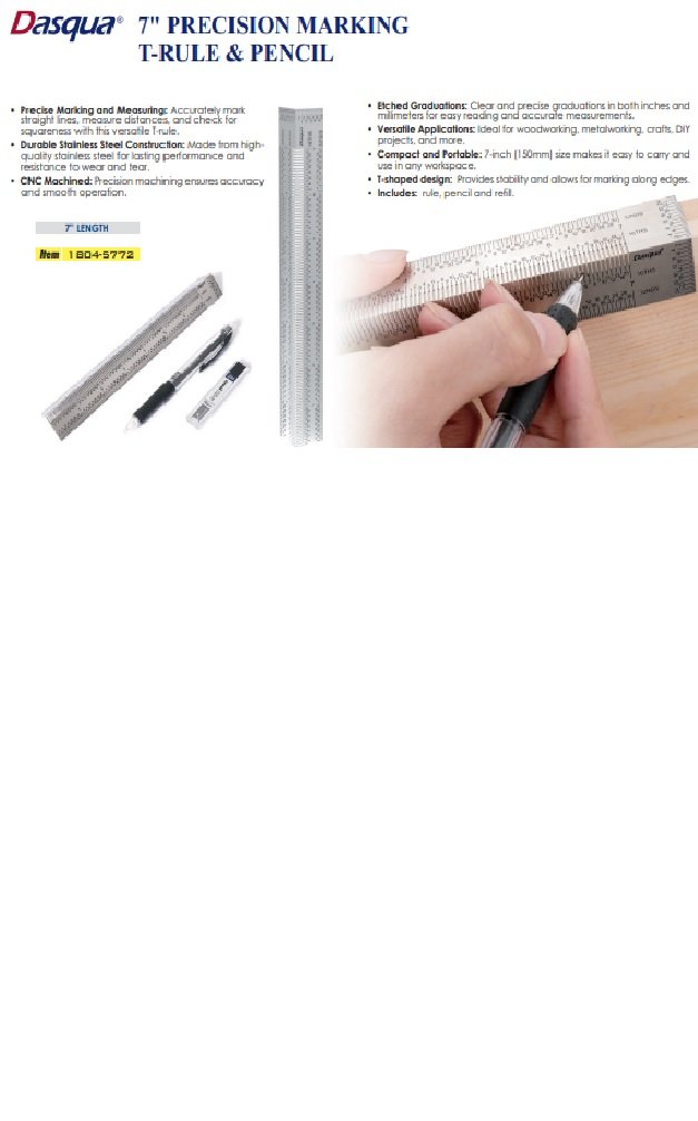 DASQUA 7IN PRECISION MARKING T-RULER (1804-5772) - Image 6