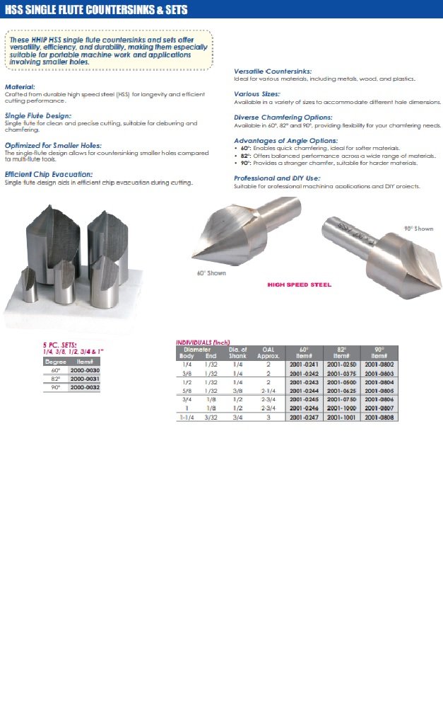 5/8" SINGLE FLUTE 82 DEGREE HIGH SPEED STEEL COUNTERSINK (2001-0625) - Image 3