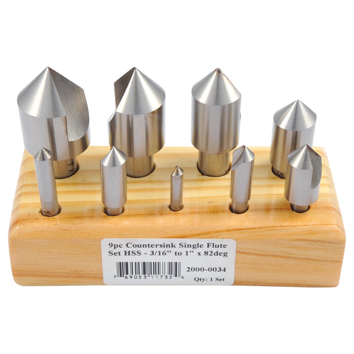 HHIP 9 PIECE 82 DEGREE 3/16 TO 1" HIGH SPEED STEEL COUNTERSINK SET (2000-0034)