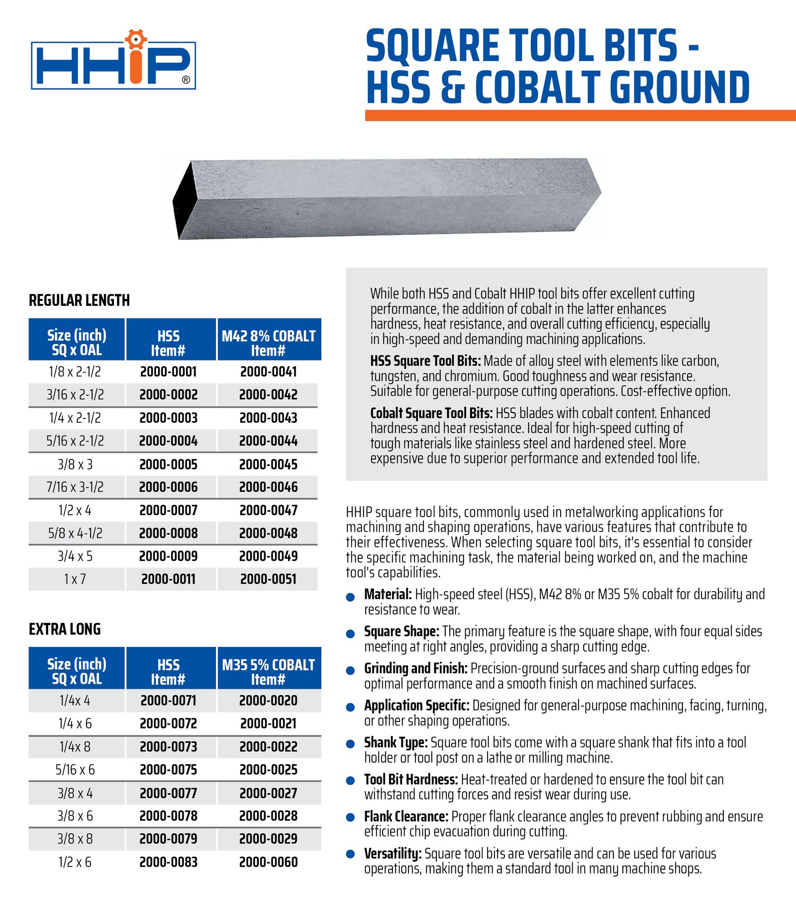 3/8 X 6 INCH M35 5% COBALT EXTRA LONG SQUARE TOOL BIT (2000-0028) - Image 3