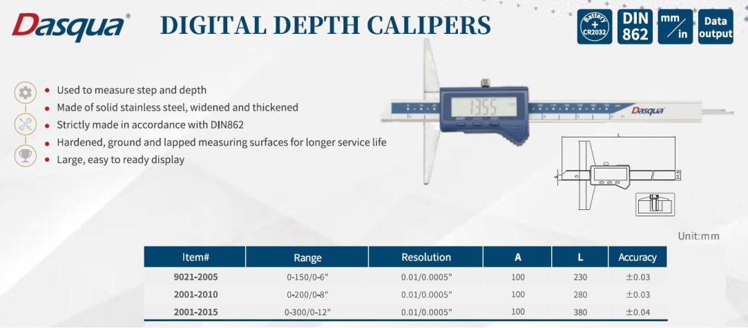 DASQUA 0-300MM/0-12" DIGITAL DEPTH CALIPER (2001-2015) - Image 2