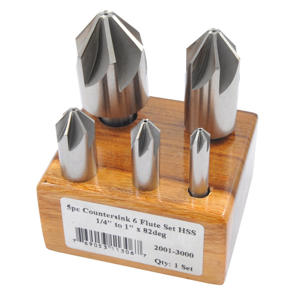 1/4-1" 5 PIECE 82 DEGREE 6 FLUTE HIGH SPEED STEEL COUNTERSINK SET (2001-3000)
