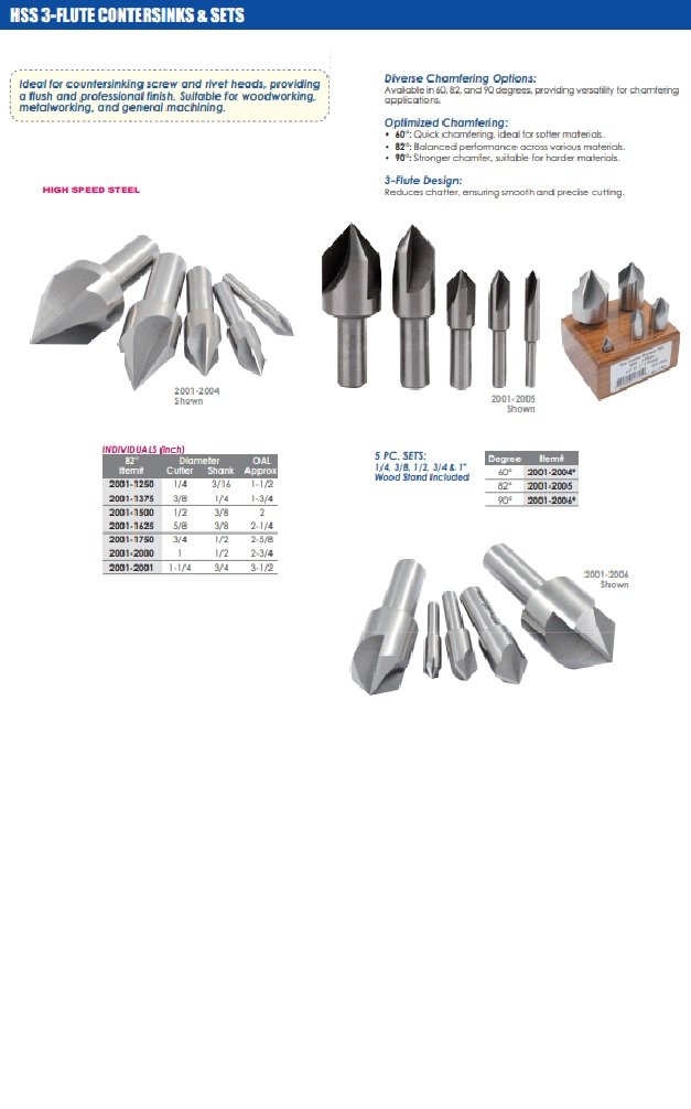 5/8" 82 DEGREE 6 FLUTE HIGH SPEED STEEL CHATTERLESS COUNTERSINK (2001-3625) - Image 3