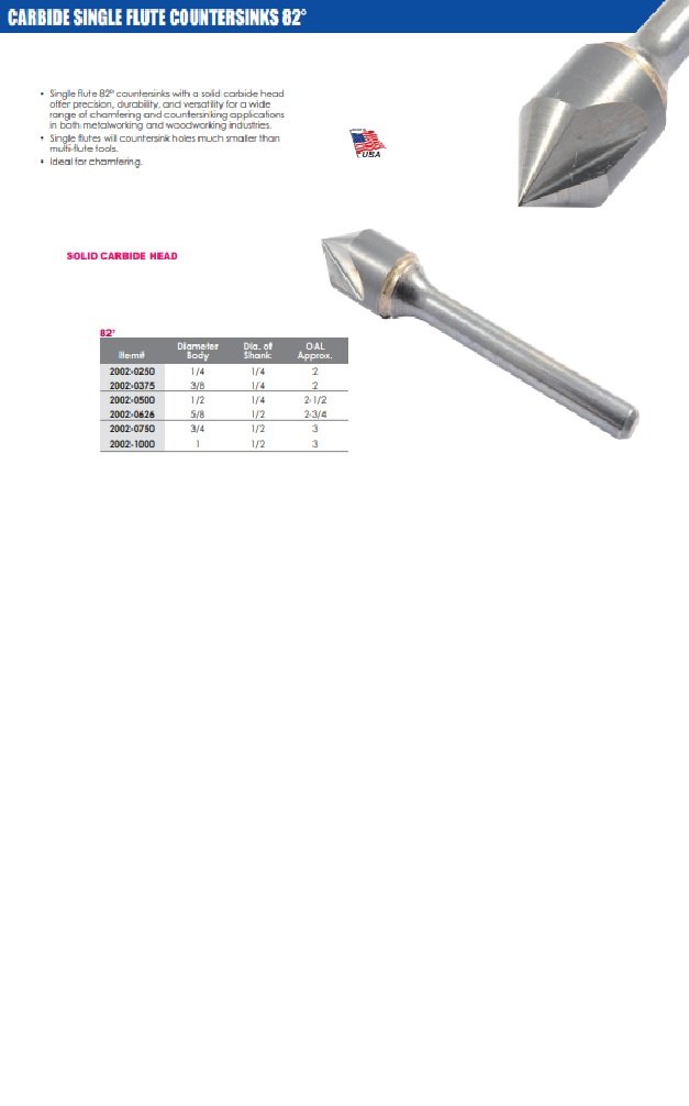 USA MADE 3/8" SINGLE FLUTE 82 DEGREE CARBIDE COUNTERSINK (2002-0375) - Image 5