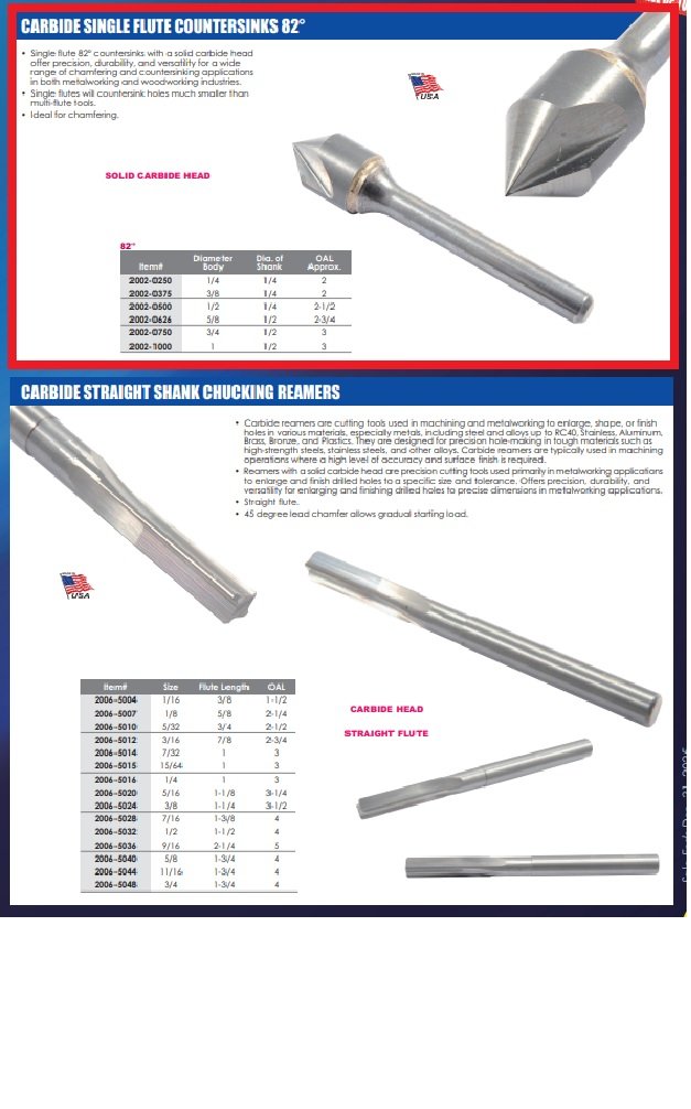 USA MADE 1" SINGLE FLUTE 82 DEGREE CARBIDE COUNTERSINK (2002-1000) - Image 4