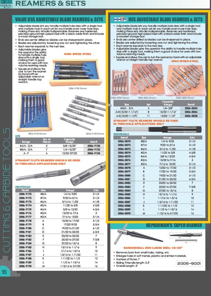 #8/A-5/A 4PC HSS ADJUSTABLE BLADE REAMER SET (2006-0024) - Image 4