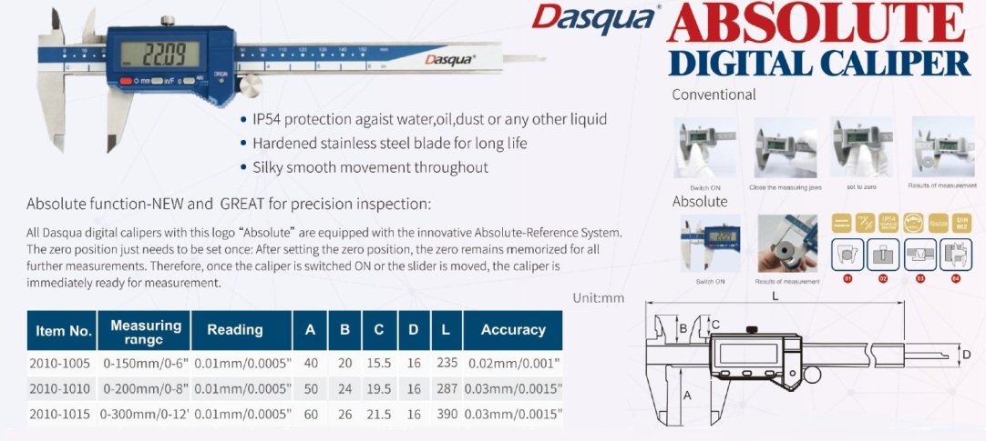DASQUA 0-150MM/0-6 INCH ABSOLUTE DIGITAL CALIPER (2010-1005) - Image 2