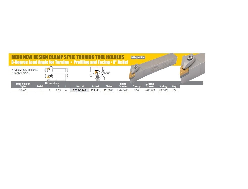MDJNR 16-4D TURNING- PROFILING & FACING TOOL-NEW RIGID CLAMP DESIGN (2012-1162) - Image 3