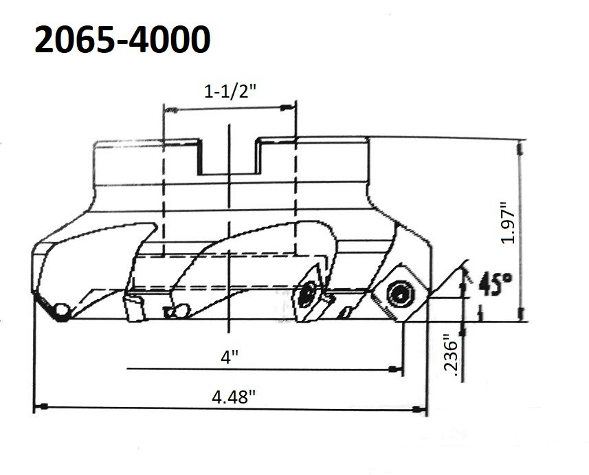 4" X 1-1/2 BORE 45 DEGREE SE INDEXABLE FACE MILL (2065-4000) - Image 4