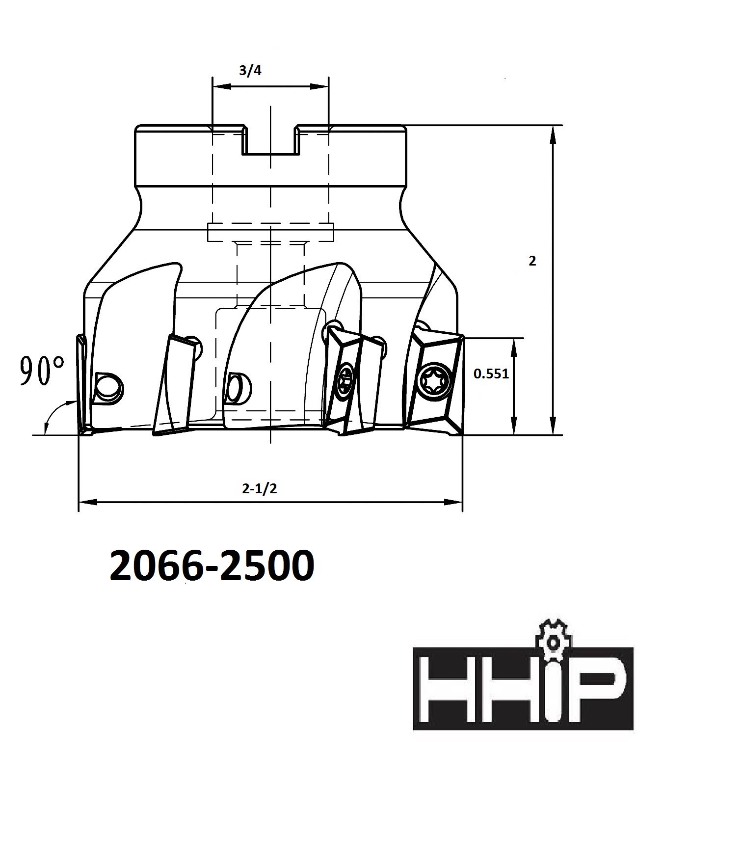 2-1/2 INCH X 3/4 BORE 90 DEGREE APKT-160408 INDEXABLE FACE MILL (2066-2500) - Image 2