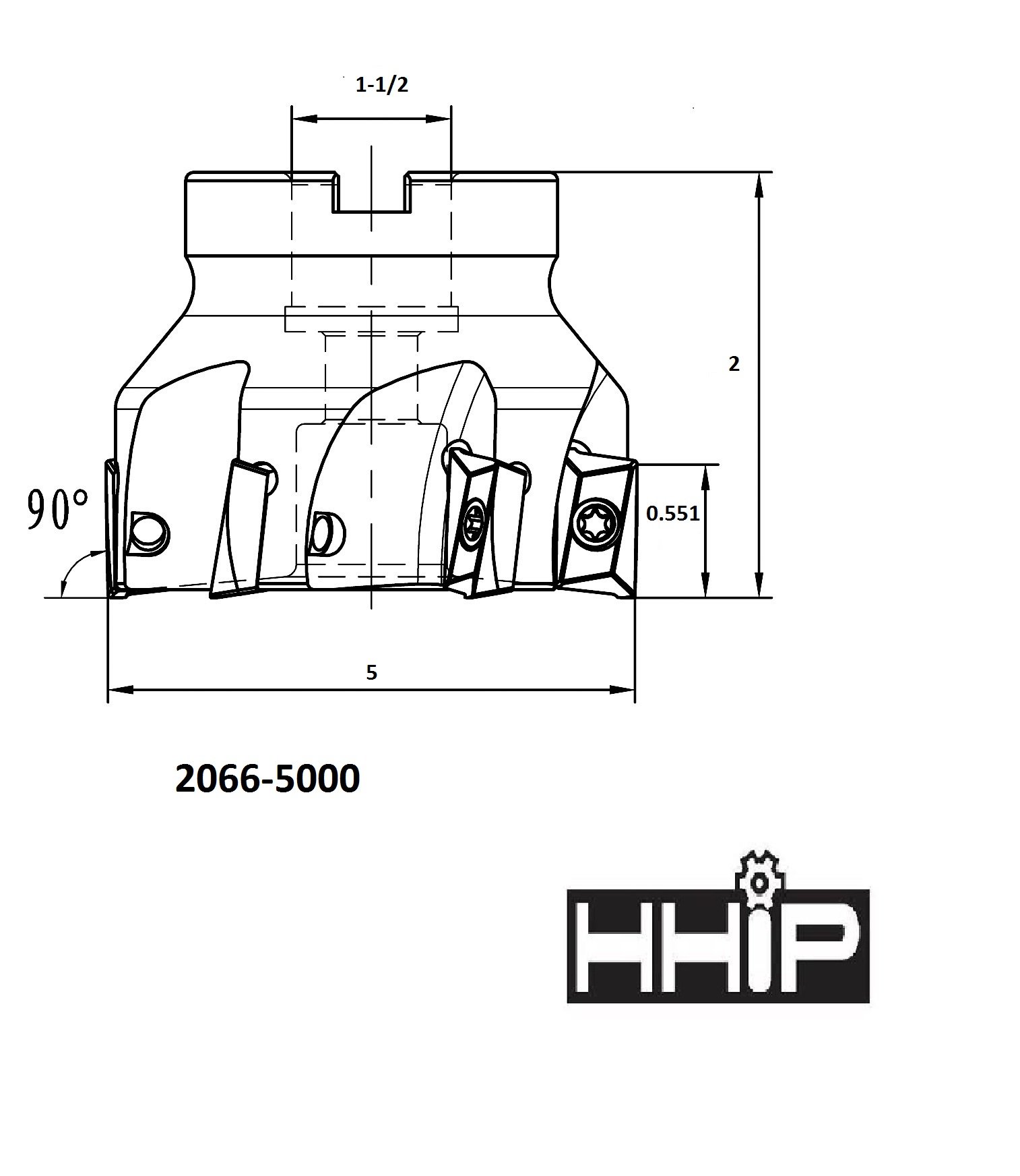 5" X 1-1/2 BORE 90 DEGREE APKT-160408 INDEXABLE FACE MILL (2066-5000) - Image 3