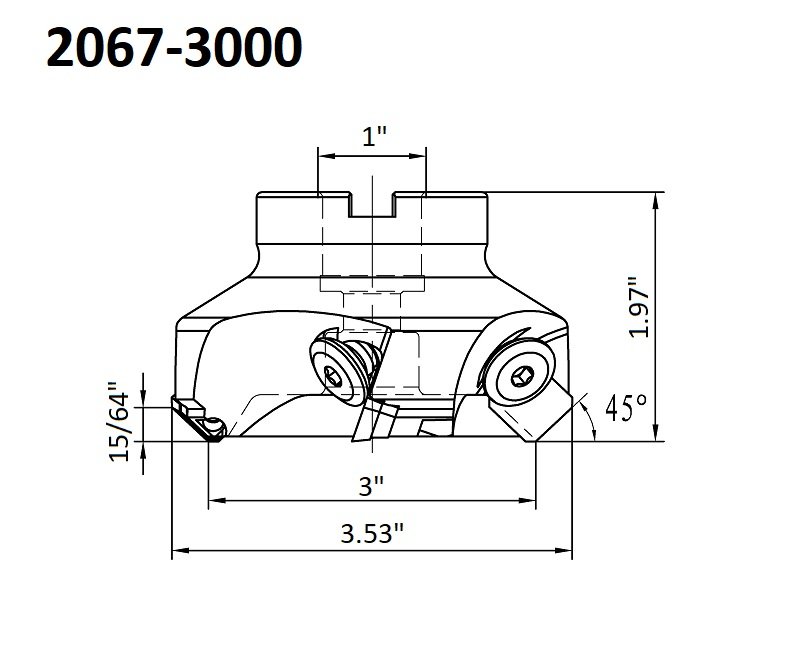 3" X 1 BORE 45 DEGREE SE42 INDEXABLE FACE MILL WITH 5 TEETH (2067-3000) - Image 2