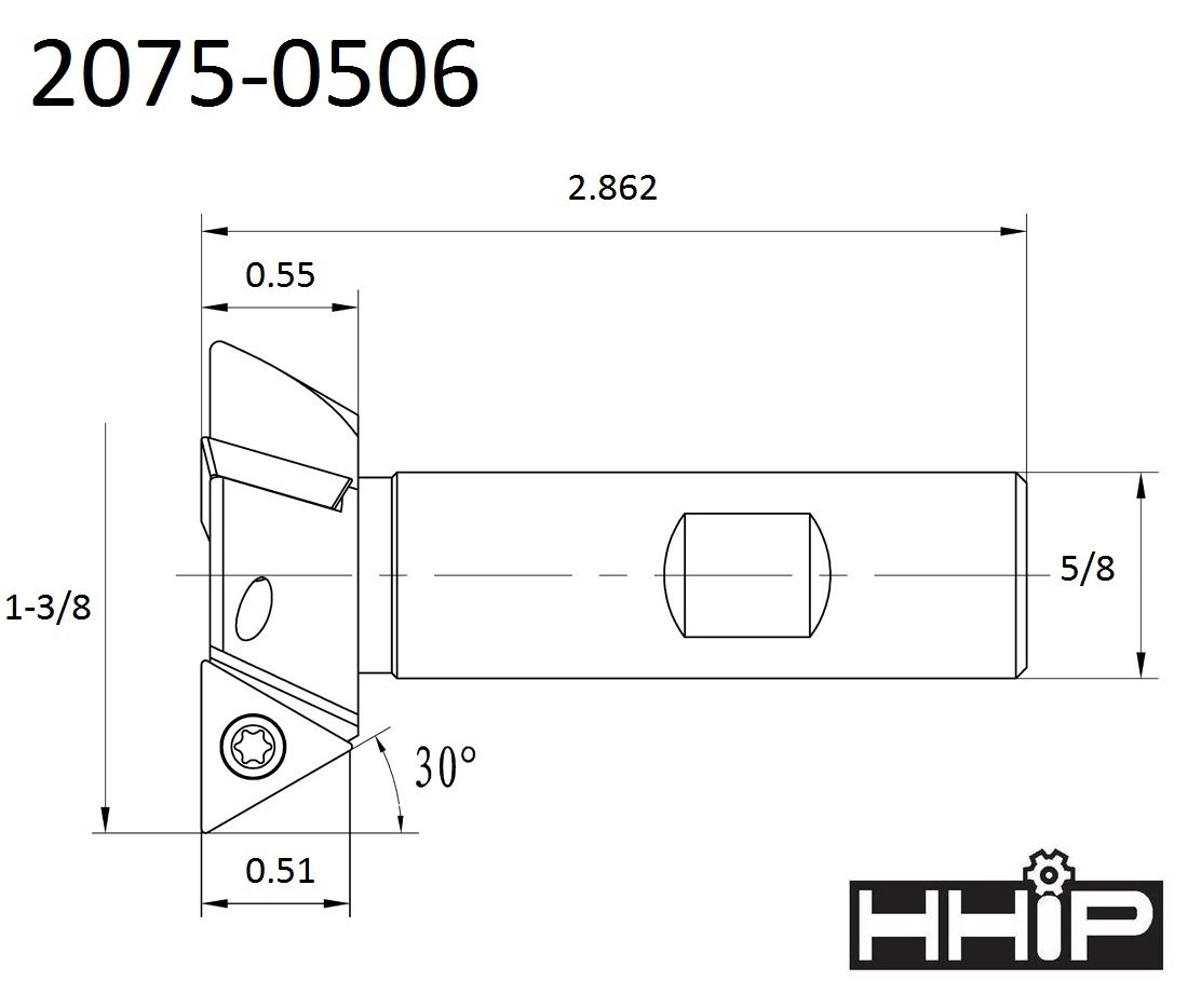 1-3/8 INCH (5/8 SHANK 3-FLT) 60 DEG INDEXABLE DOVETAIL CUTTER (2075-0506) - Image 3