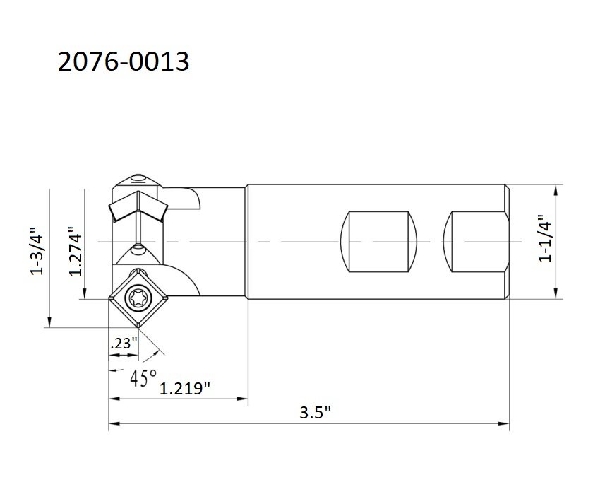 45 DEGREE 1-3/4" X 1-1/4 SHANK 3-INSERT INDEXABLE CHAMERING END MILL (2076-0013) - Image 4