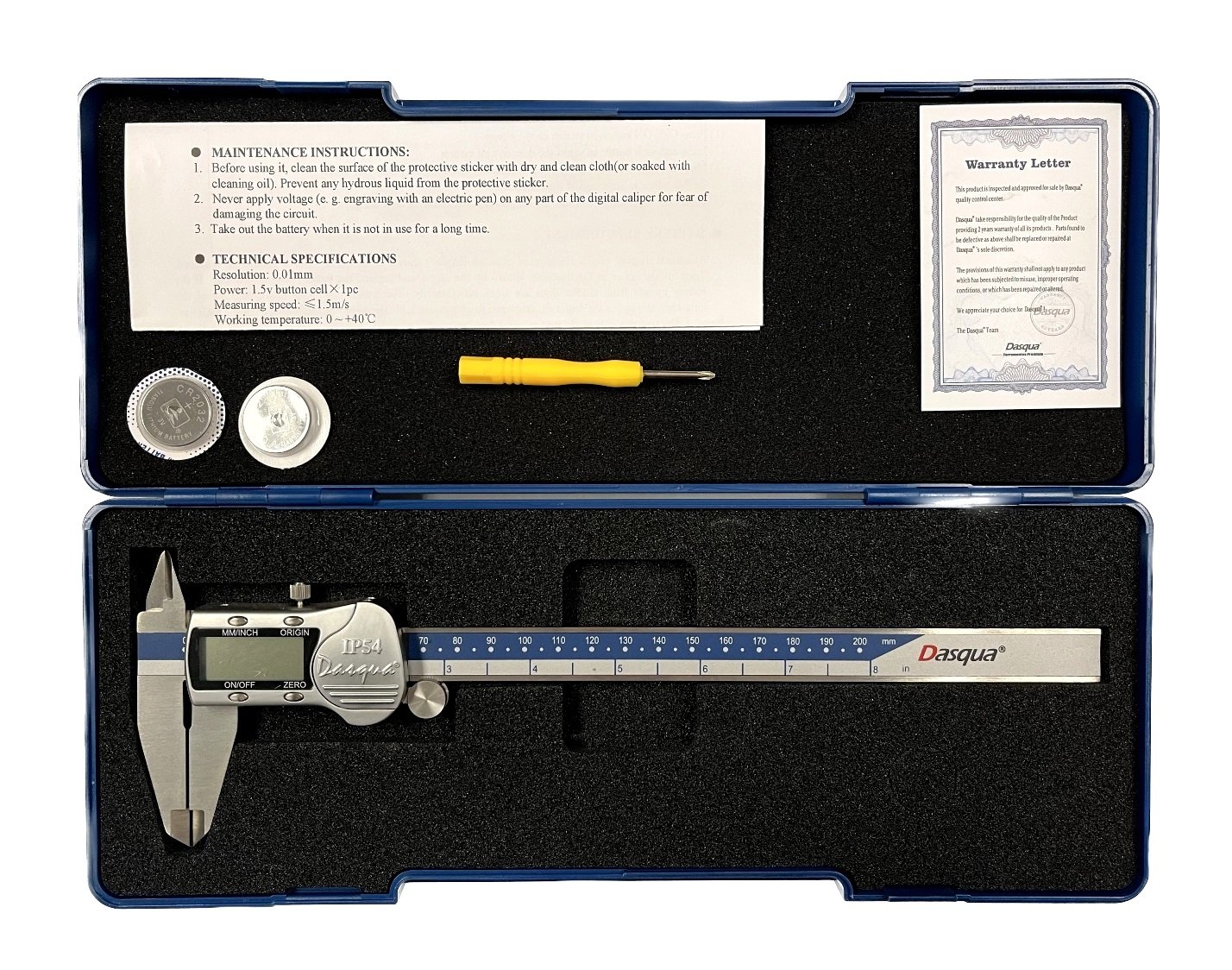 DASQUA 0-200MM/0-8" METAL HOUSING LARGE SCREEN DIGITAL CALIPER (2117-9110)