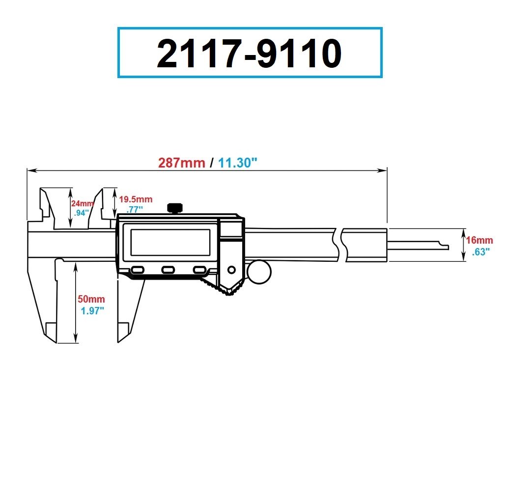 DASQUA 0-200MM/0-8" METAL HOUSING LARGE SCREEN DIGITAL CALIPER (2117-9110) - Image 3