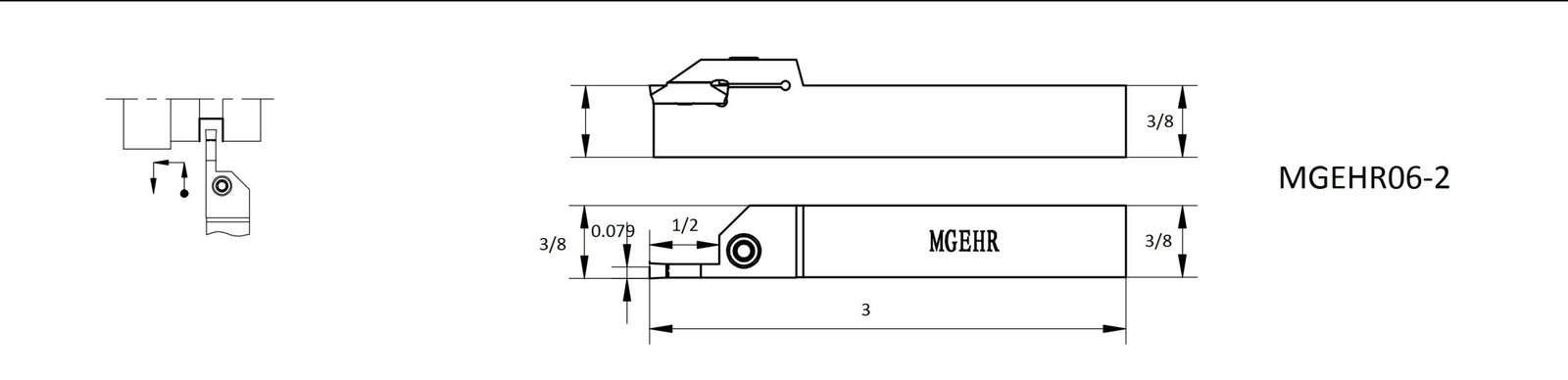 3/8 X 3/8 X 3" RIGHT HAND MGEHR06-2 EXTERNAL GROOVING TOOL HOLDER (2207-0375) - Image 5