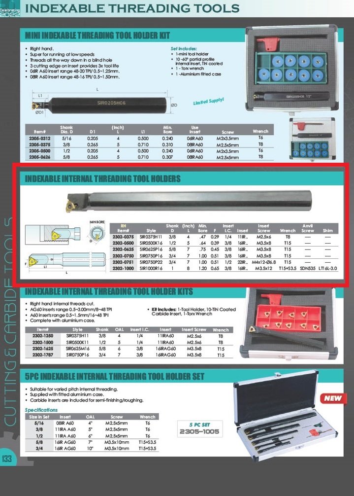 SIR1000R16 INTERNAL INDEXABLE THREADING TOOL HOLDER (2302-1000) - Image 3