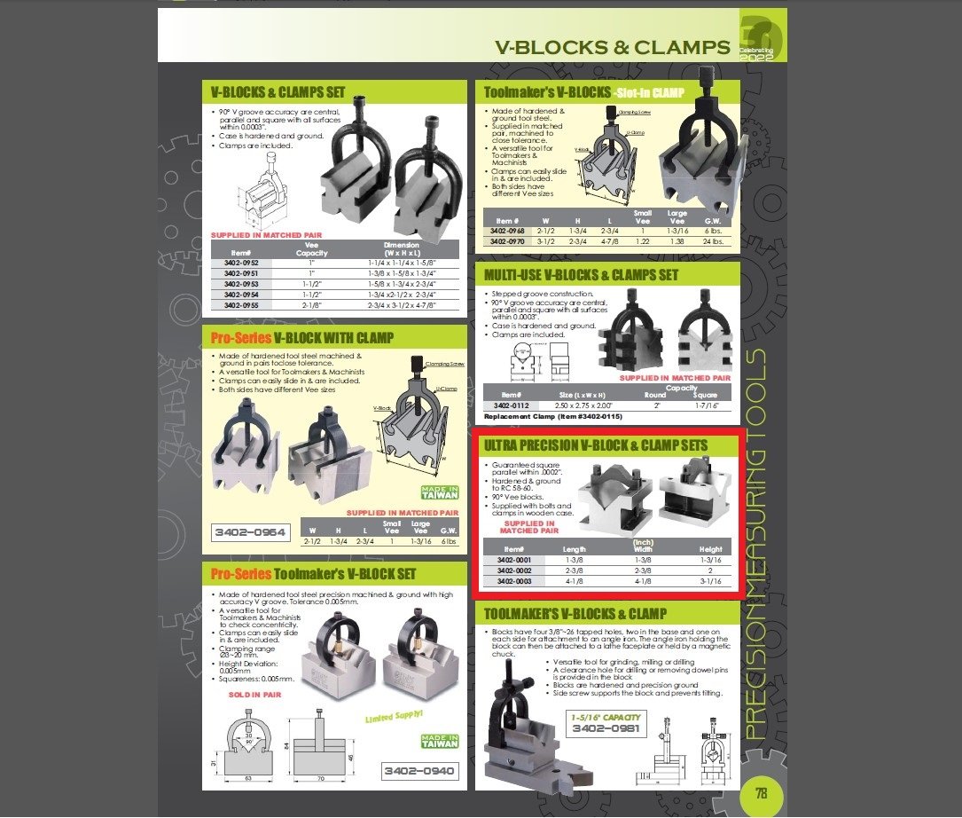 1-3/8 L X 1-3/8 W X 1-3/16 H PRECISION V-BLOCK & CLAMP SET (3402-0001) - Image 8