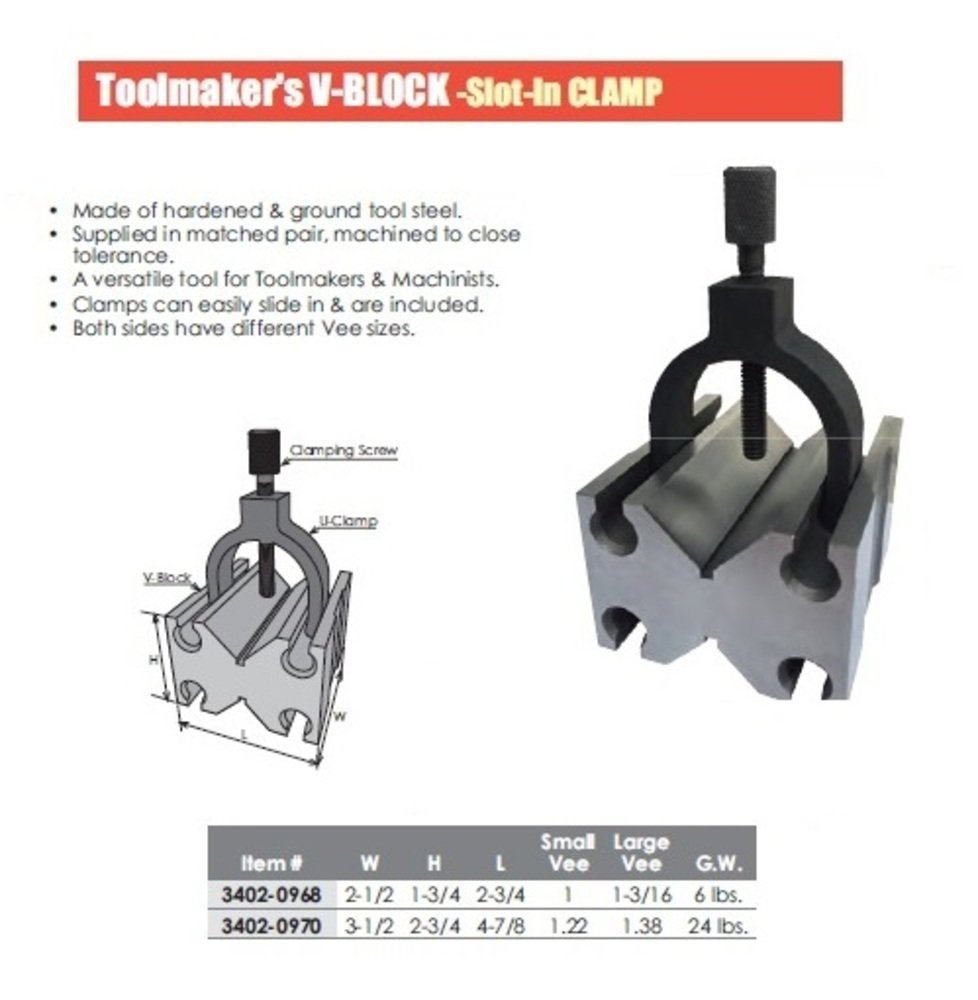 2-3/4 X 2-1/2 X 1-3/4 TOOLMAKER'S V-BLOCKS WITH CLAMP IN SLOT (3402-0968) - Image 3