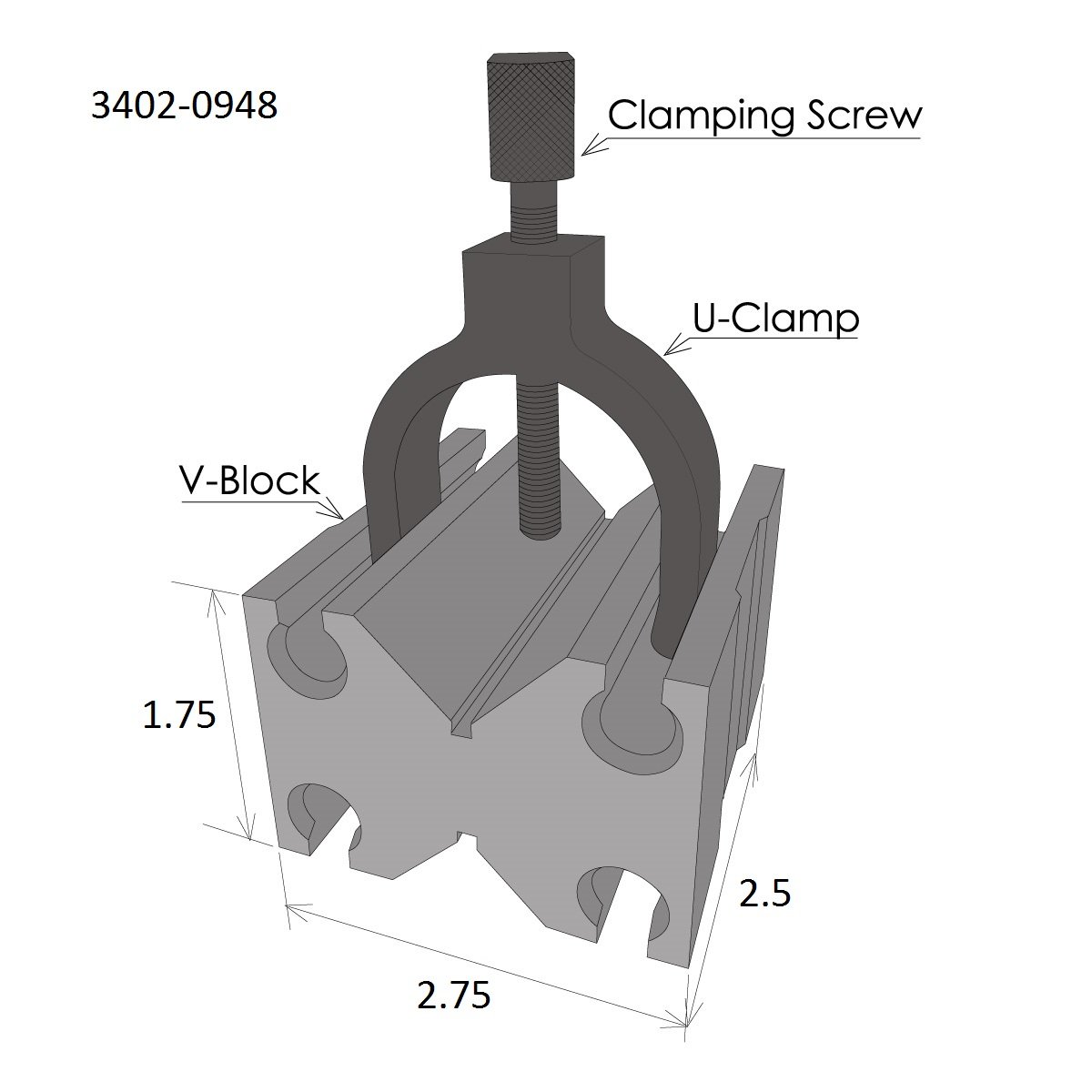 2-3/4 X 2-1/2 X 1-3/4 TOOLMAKER'S V-BLOCKS WITH CLAMP IN SLOT (3402-0968) - Image 2