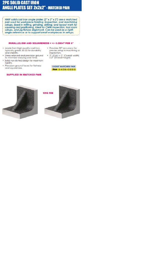 HHIP 2 PIECE 2 X 2 X 2 SOLID CAST IRON ANGLE PLATES MATCHED PAIR (3406-0222) - Image 2