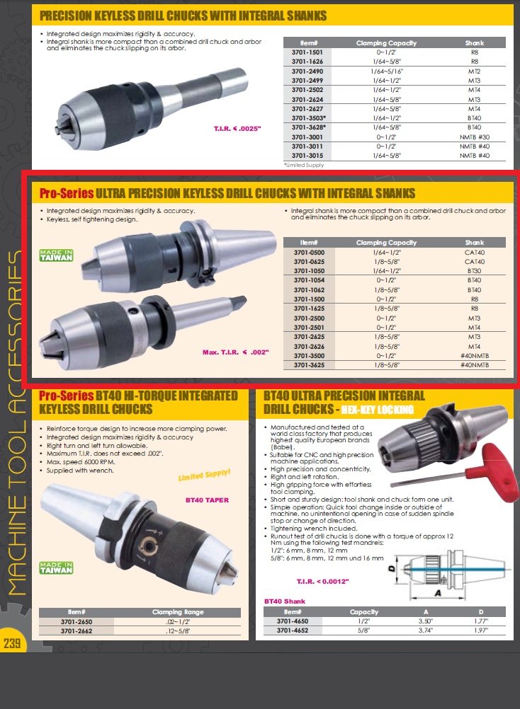 VERTEX 1/64-1/2" CAT 40 V-FLANGE INTEGRATED KEYLESS DRILL CHUCK (3701-0500) - Image 3