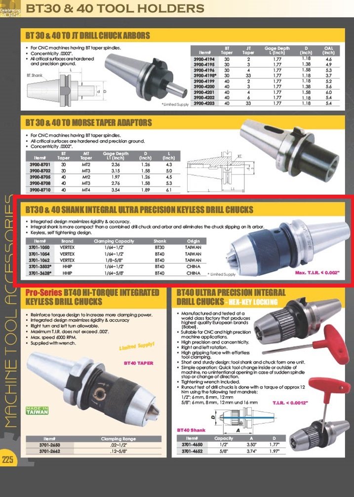 VERTEX 0-1/2" BT40 INTEGRATED KEYLESS DRILL CHUCK (3701-1054) - Image 15