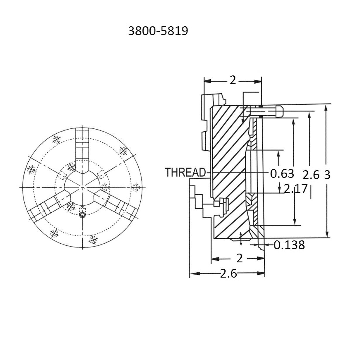 VERTEX 3" 3-JAW FRONT MOUNT LATHE CHUCK 2 SETS OF JAWS (3800-5819) - Image 2