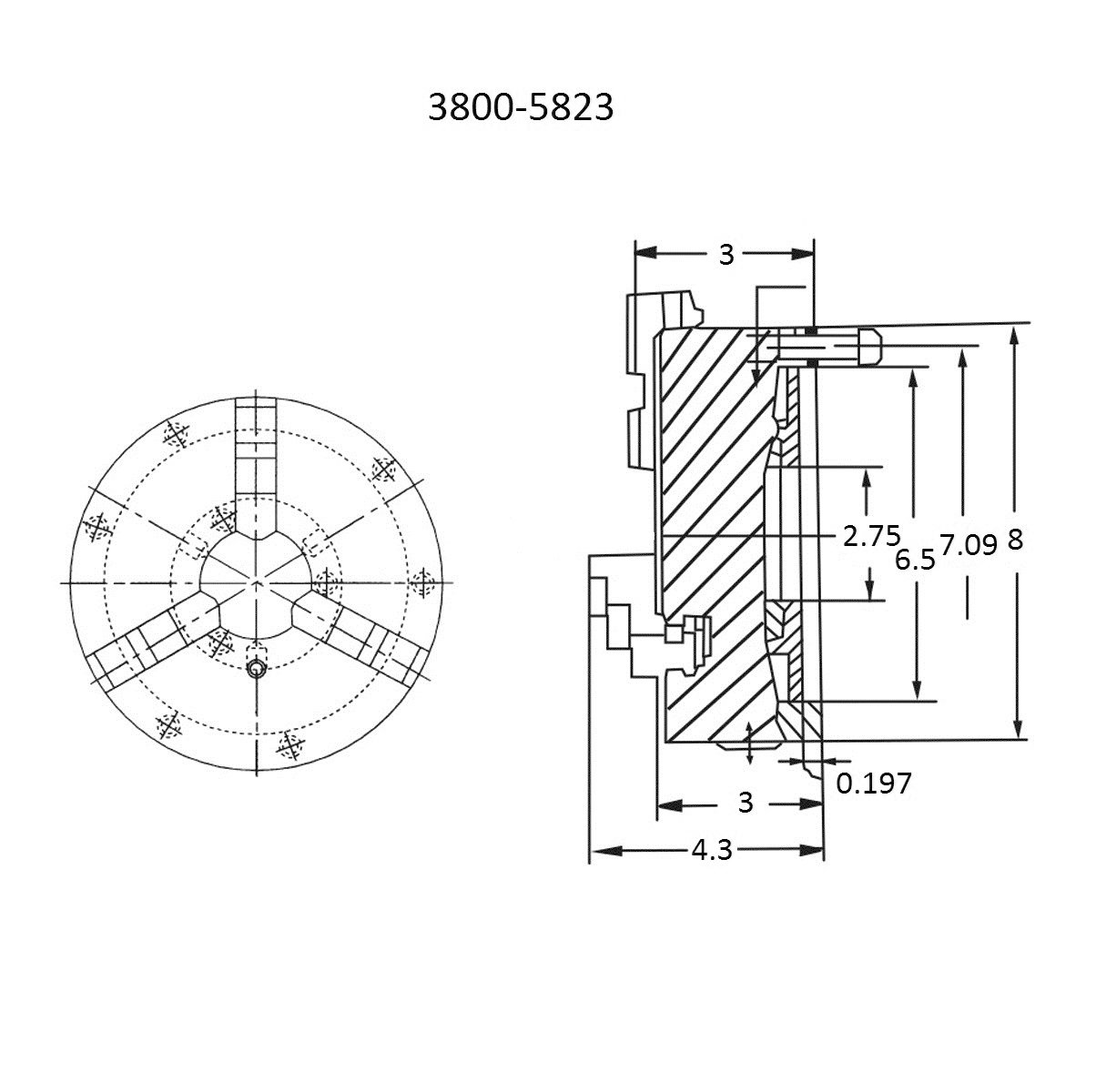 VERTEX 8" 3-JAW FRONT MOUNT LATHE CHUCK 2 SETS OF JAWS (3800-5823) - Image 2