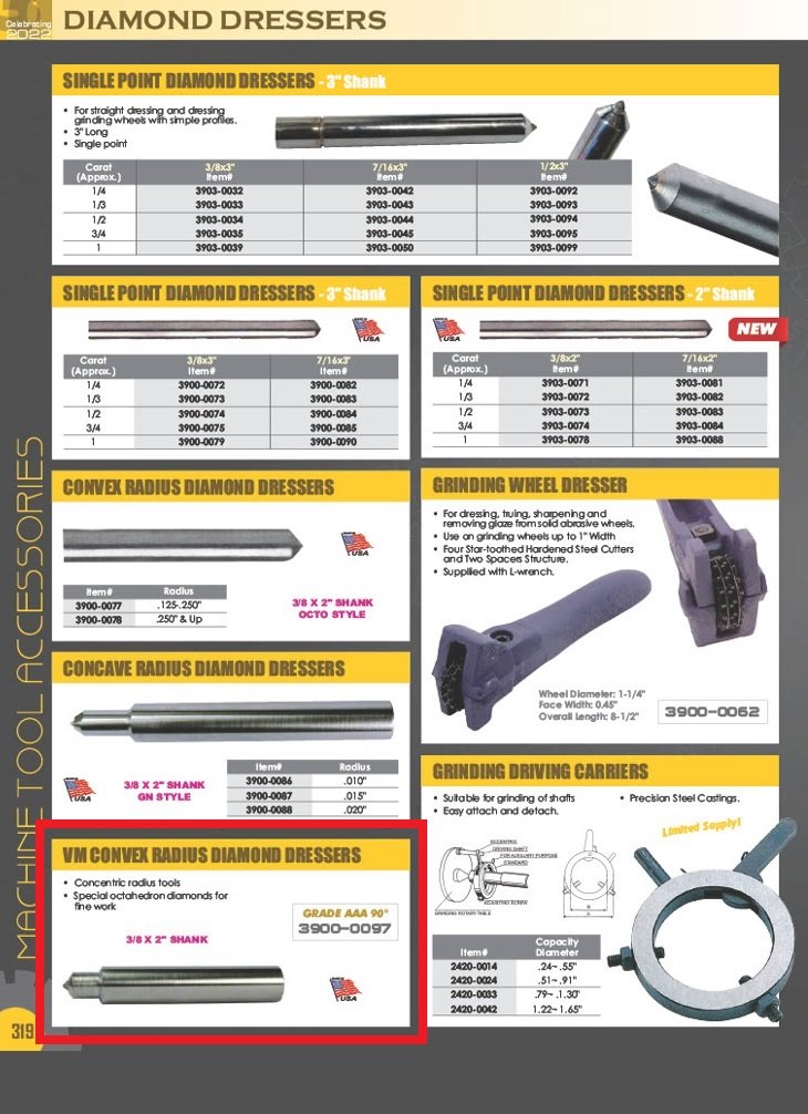 3/8 X 2" VM CONVEX USA MADE RADIUS DIAMOND DRESSER (3900-0097) - Image 2
