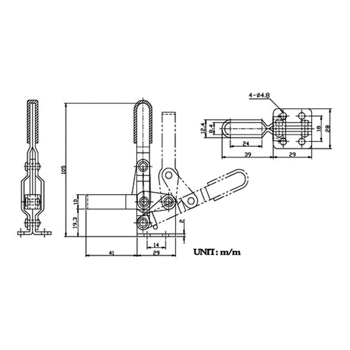 VERTICAL FLANGED BASE U-BAR TOGGLE CLAMP 220 LBS HOLDING PRESSURE (3900-0336) - Image 2