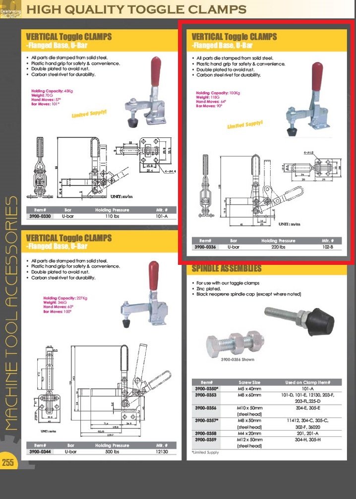 VERTICAL FLANGED BASE U-BAR TOGGLE CLAMP 220 LBS HOLDING PRESSURE (3900-0336) - Image 3